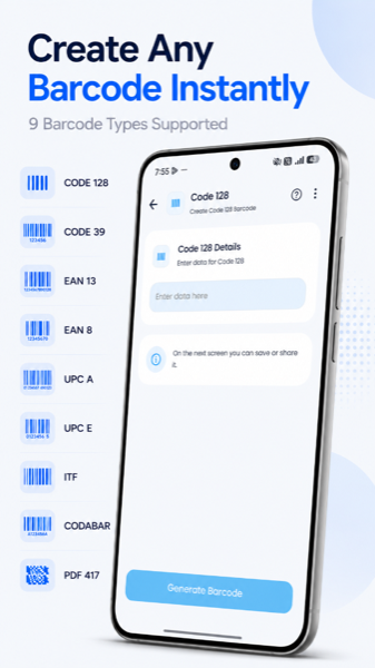 QrBit Barcode Generator supporting 9 barcode types
